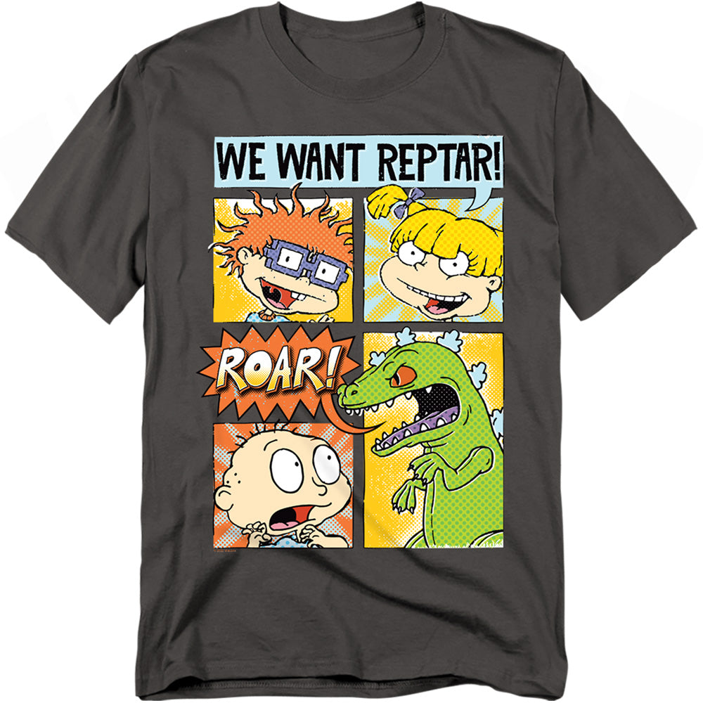 Rugrats We Want Reptar! Comic Mens T Shirt Charcoal