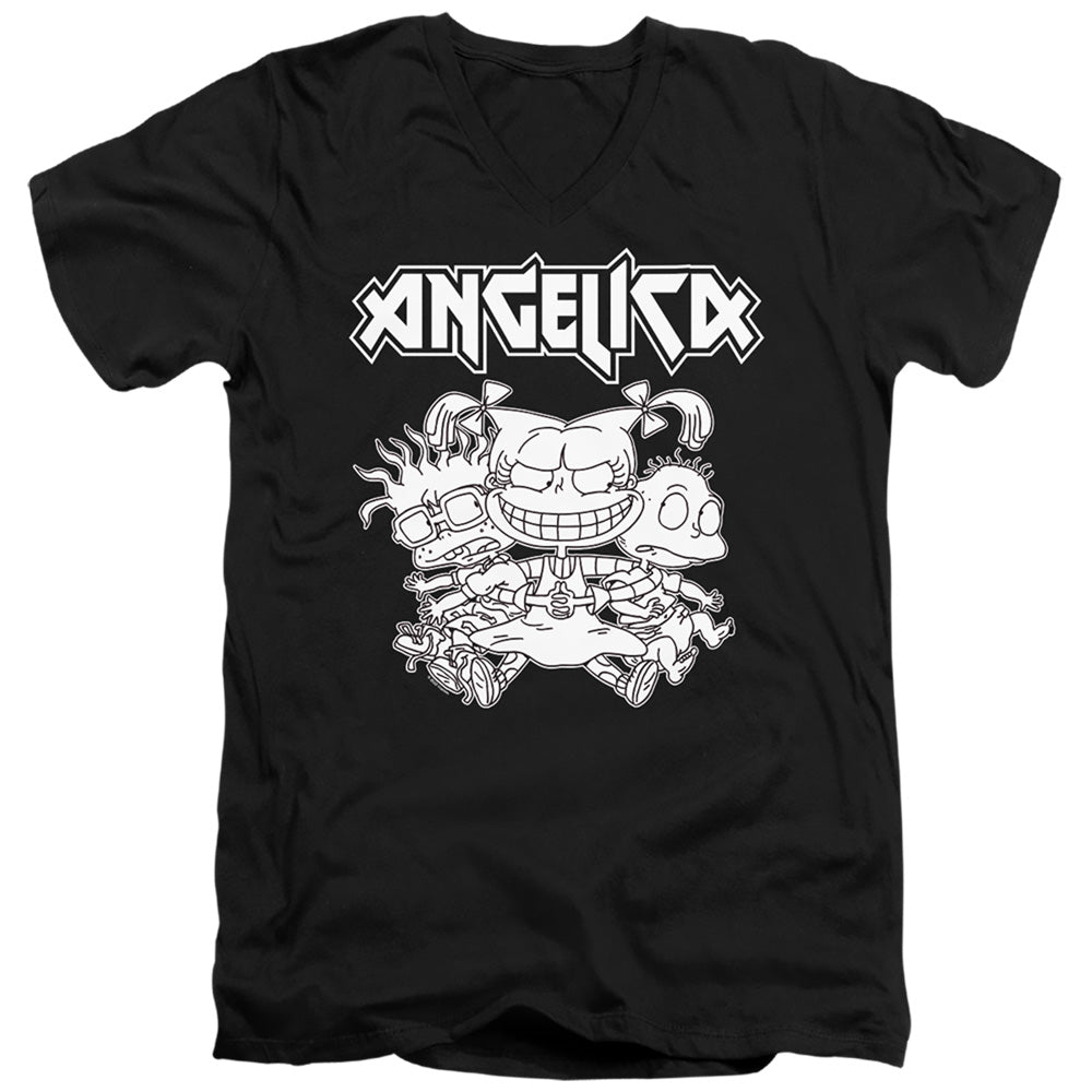 Rugrats Angelica Pickles Rocks Mens Slim Fit V-Neck T Shirt Black Officially Licensed
