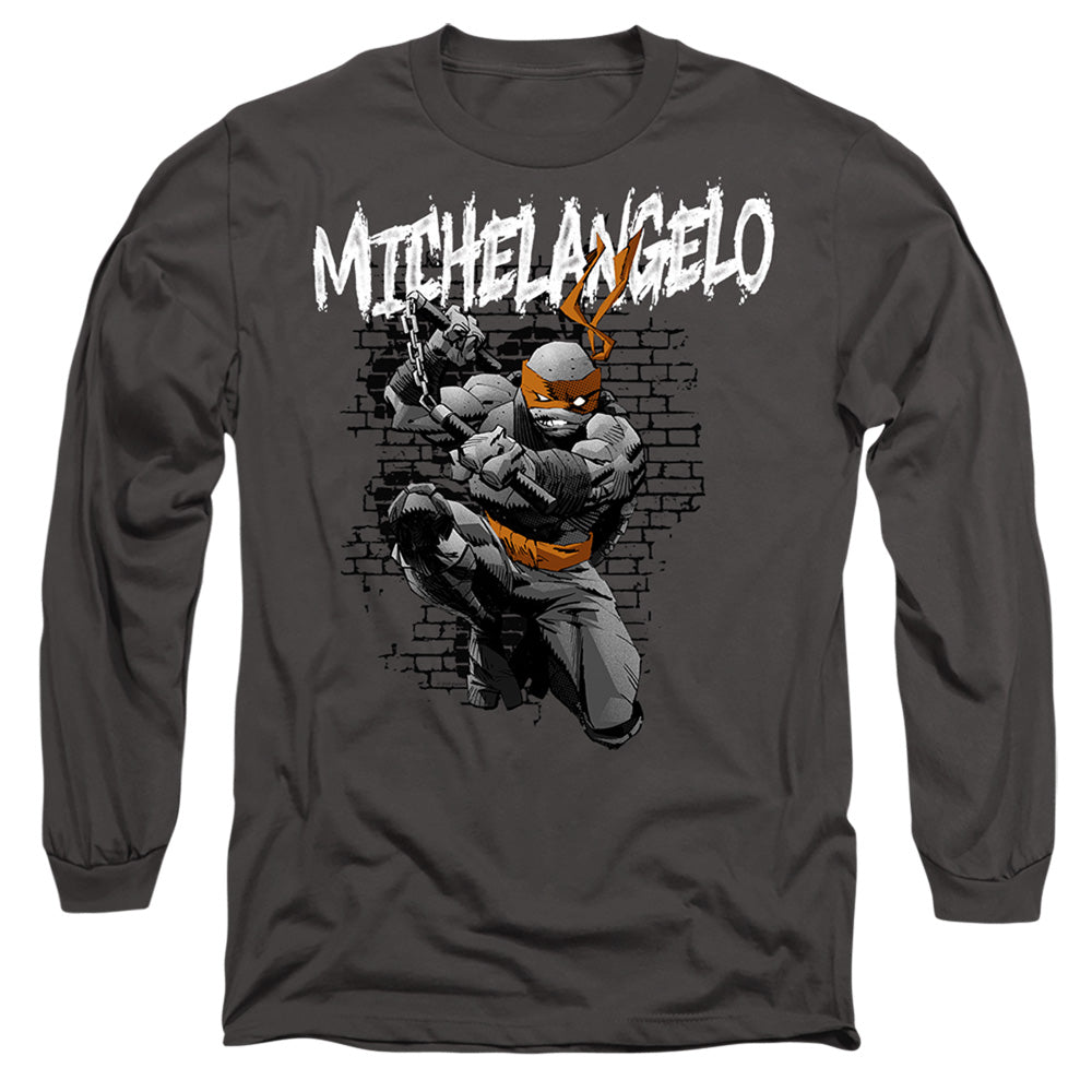 Tmnt Tmnt Michelangelo Mens Long Sleeve Shirt Charcoal Officially Licensed