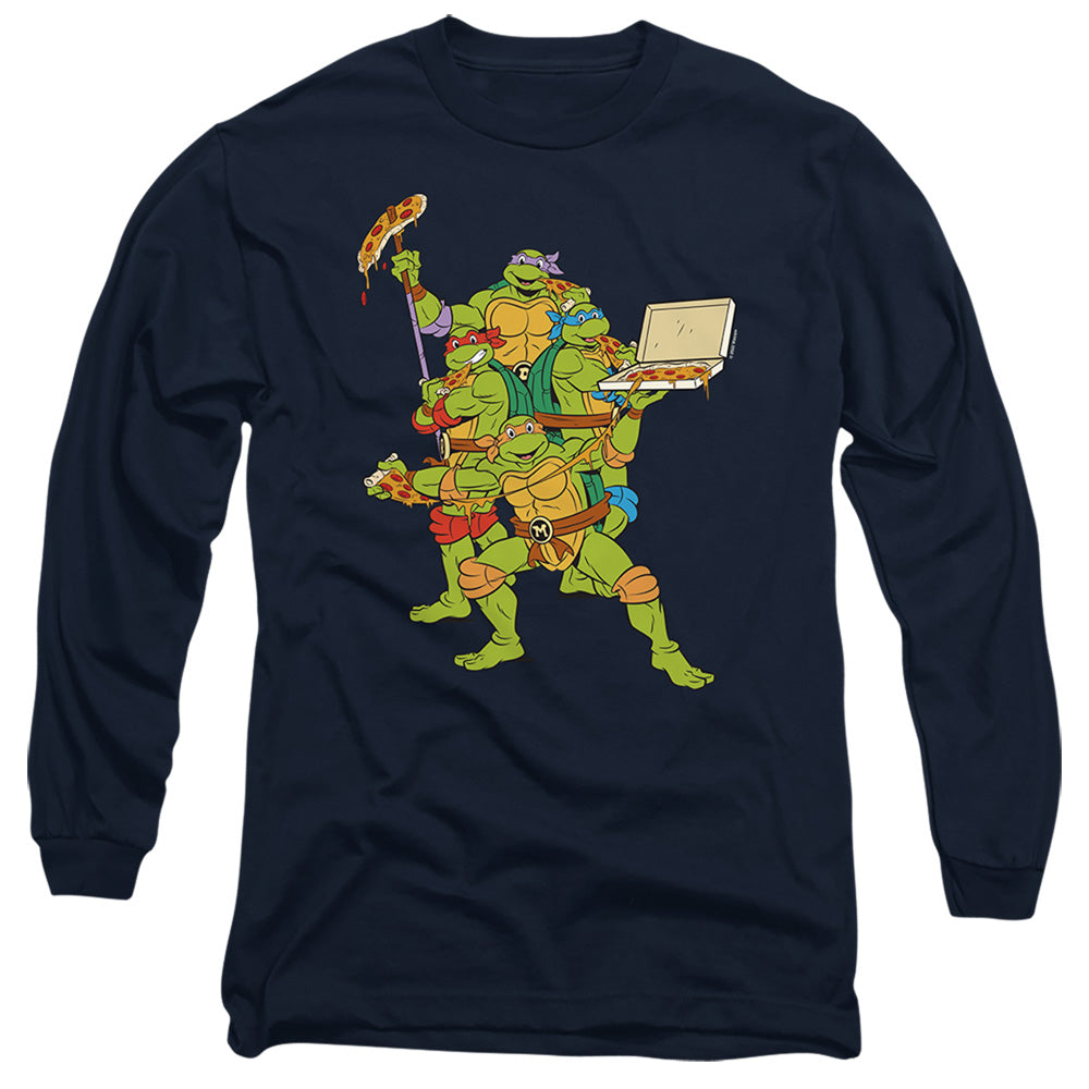 Tmnt Pizza Party Mens Long Sleeve Shirt Navy Officially Licensed