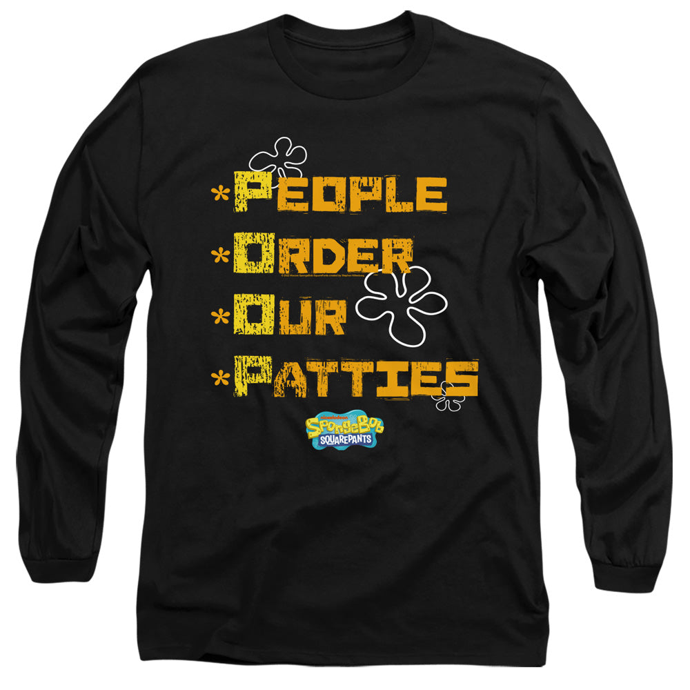 Spongebob People Order Our Patties Mens Long Sleeve Shirt Black Officially Licensed