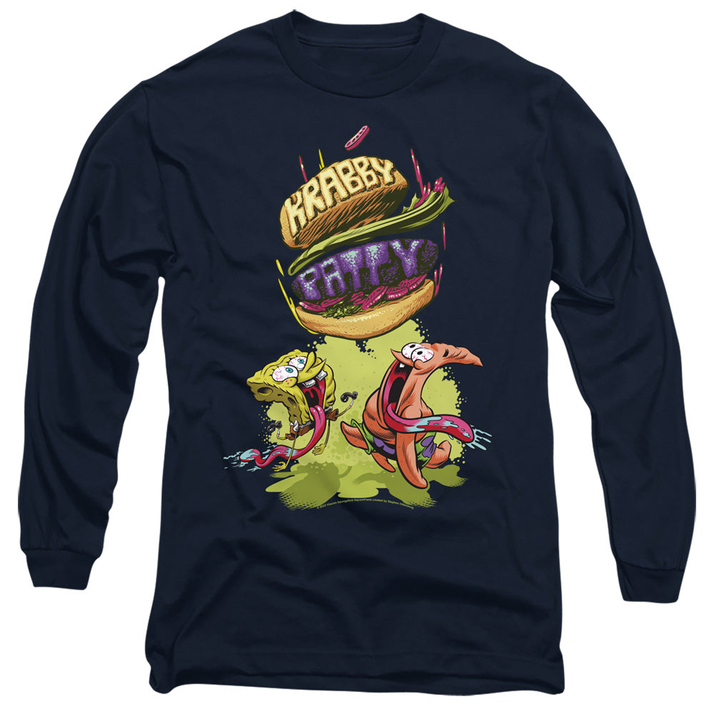 Spongebob Krabby Patty From The Sky Mens Long Sleeve Shirt Navy Officially Licensed