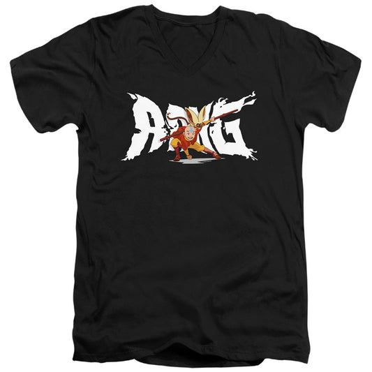 Avatar The Last Airbender Aang And Momo Mens Slim Fit V-Neck T Shirt Black Officially Licensed
