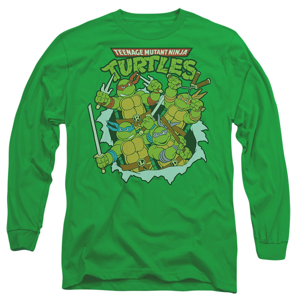 Tmnt Retro Group Mens Long Sleeve Shirt Kelly Green Officially Licensed
