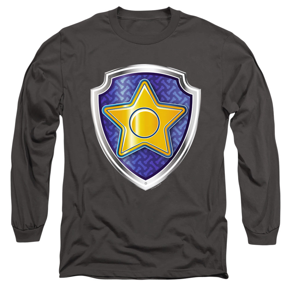 Paw Patrol Chase Badge Mens Long Sleeve Shirt Charcoal Officially Licensed
