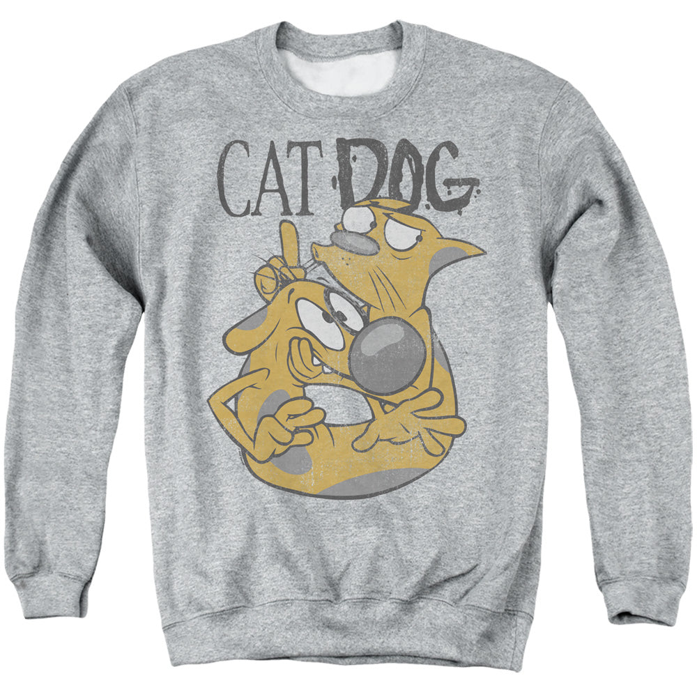 Catdog Stuck Together Mens Crewneck Sweatshirt Athletic Heather Officially Licensed