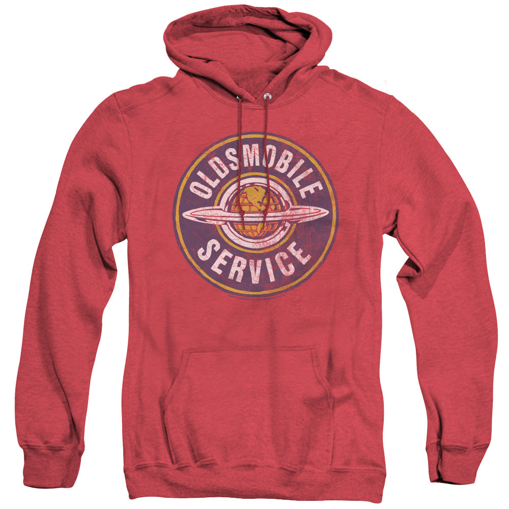 Oldsmobile Vintage Service Mens Heather Hoodie Red Officially Licensed
