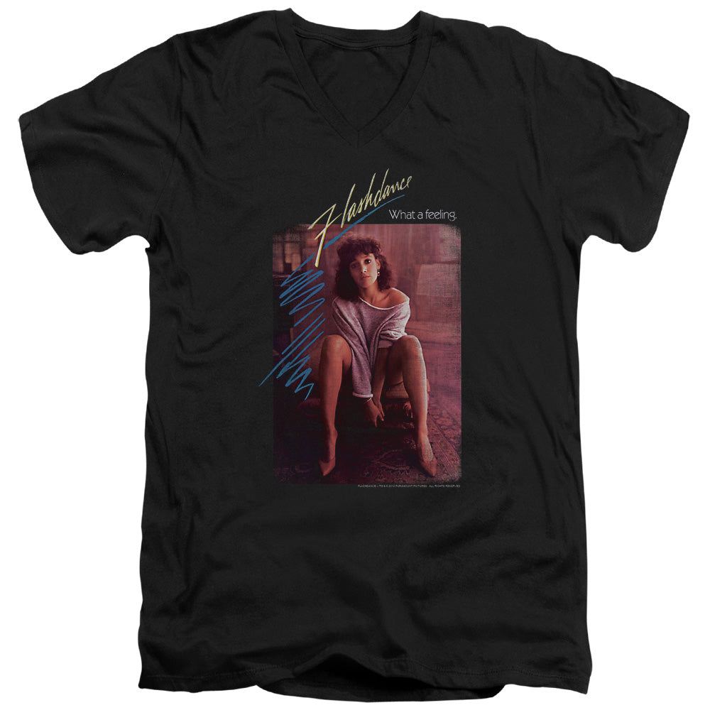 Flashdance Title Mens Slim Fit V-Neck T Shirt Black Officially Licensed