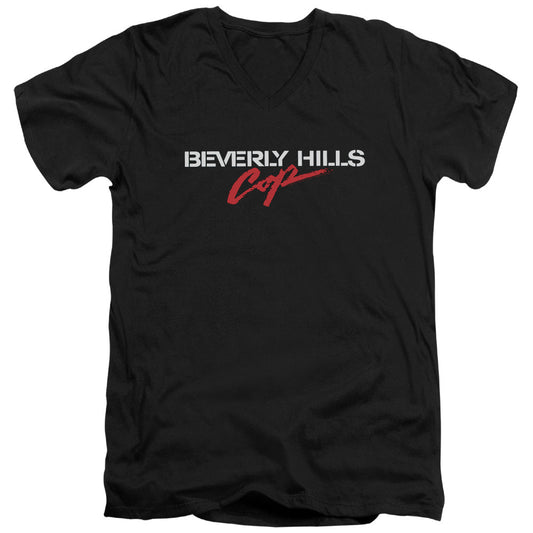 Beverly Hills Cop Logo Mens Slim Fit V-Neck T Shirt Black Officially Licensed