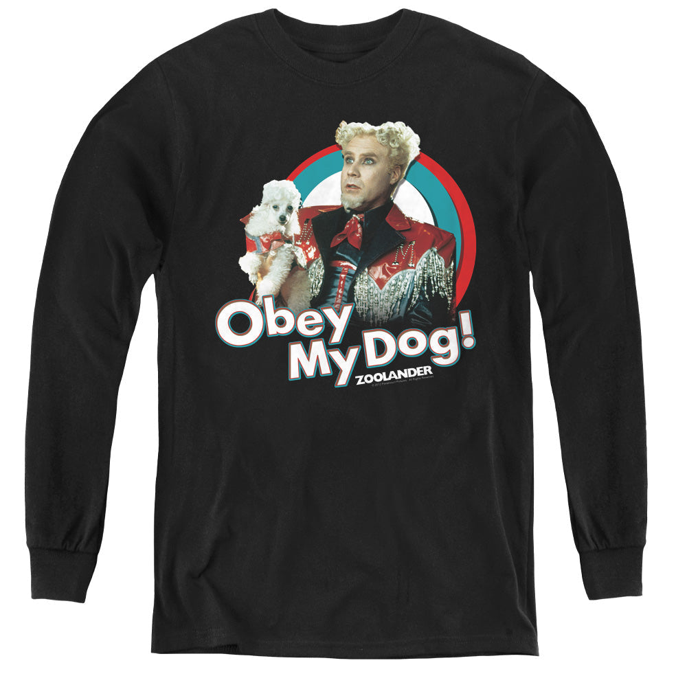 Zoolander Obey My Dog Long Sleeve Kids Youth T Shirt Black Officially Licensed