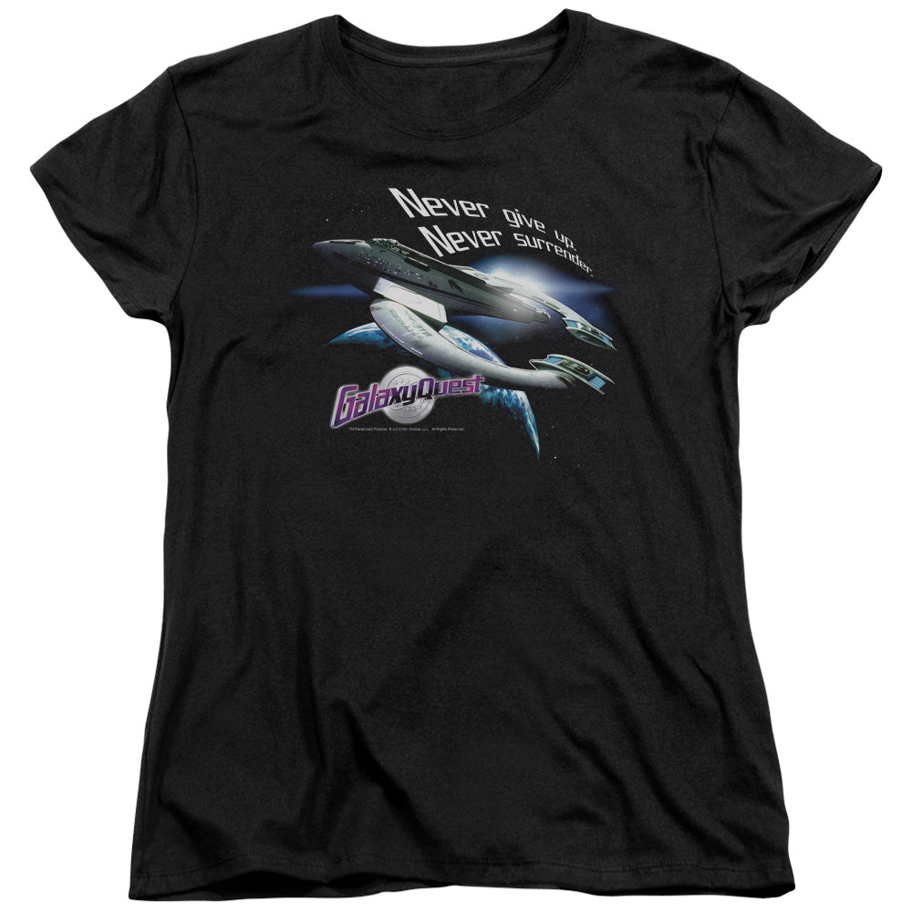 Galaxy Quest Never Surrender Womens T Shirt Black Officially Licensed