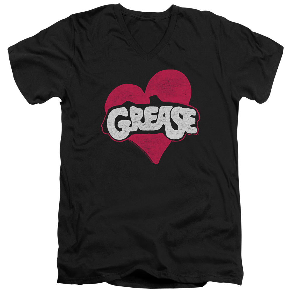 Grease Heart Mens Slim Fit V-Neck T Shirt Black Officially Licensed