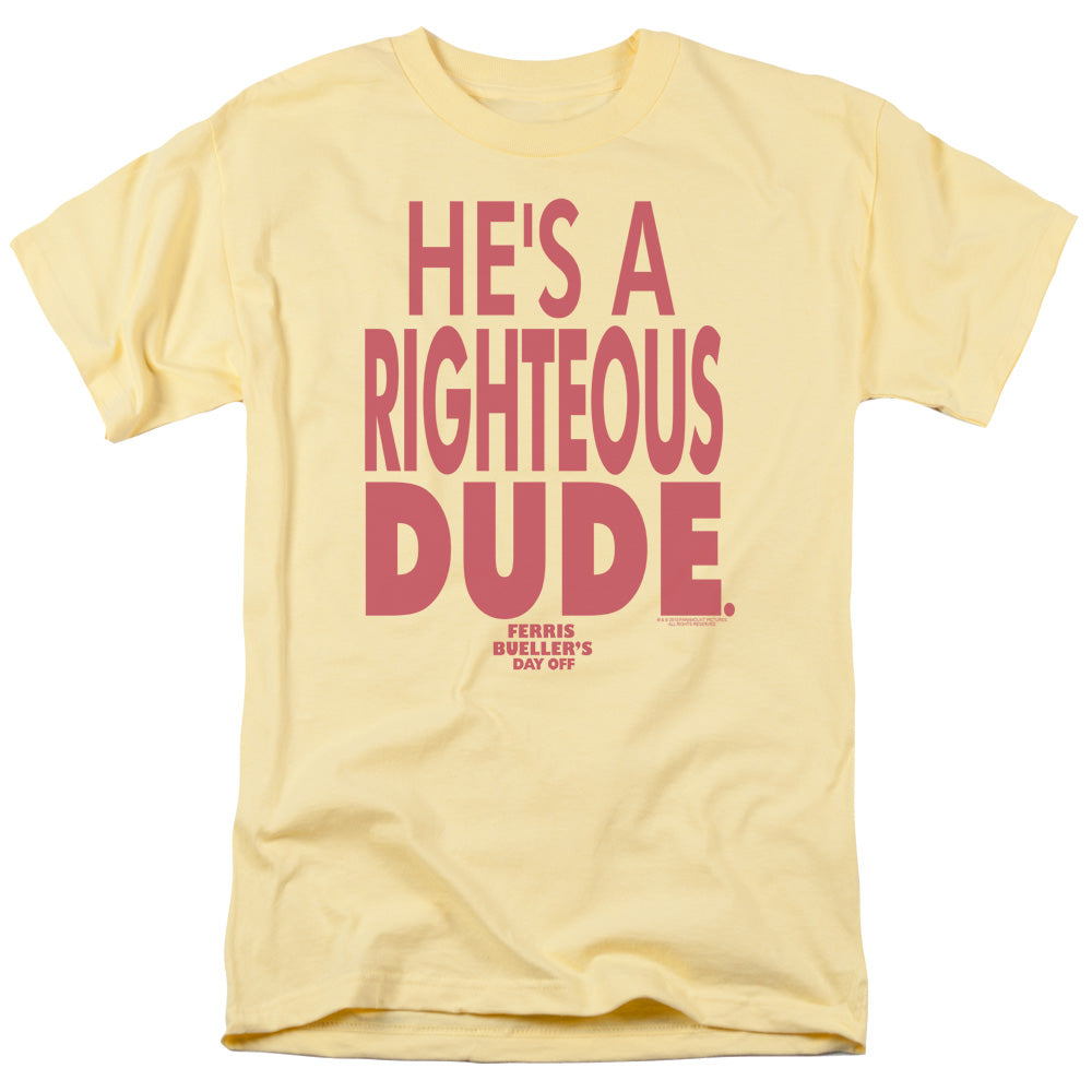 Ferris Buellers Day Off Righteous Dude Mens T Shirt Yellow Officially Licensed