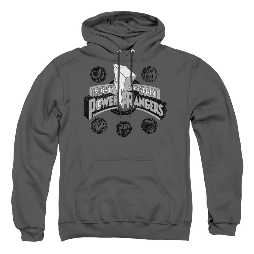 Power Rangers Power Coins Mens Hoodie Charcoal Officially Licensed