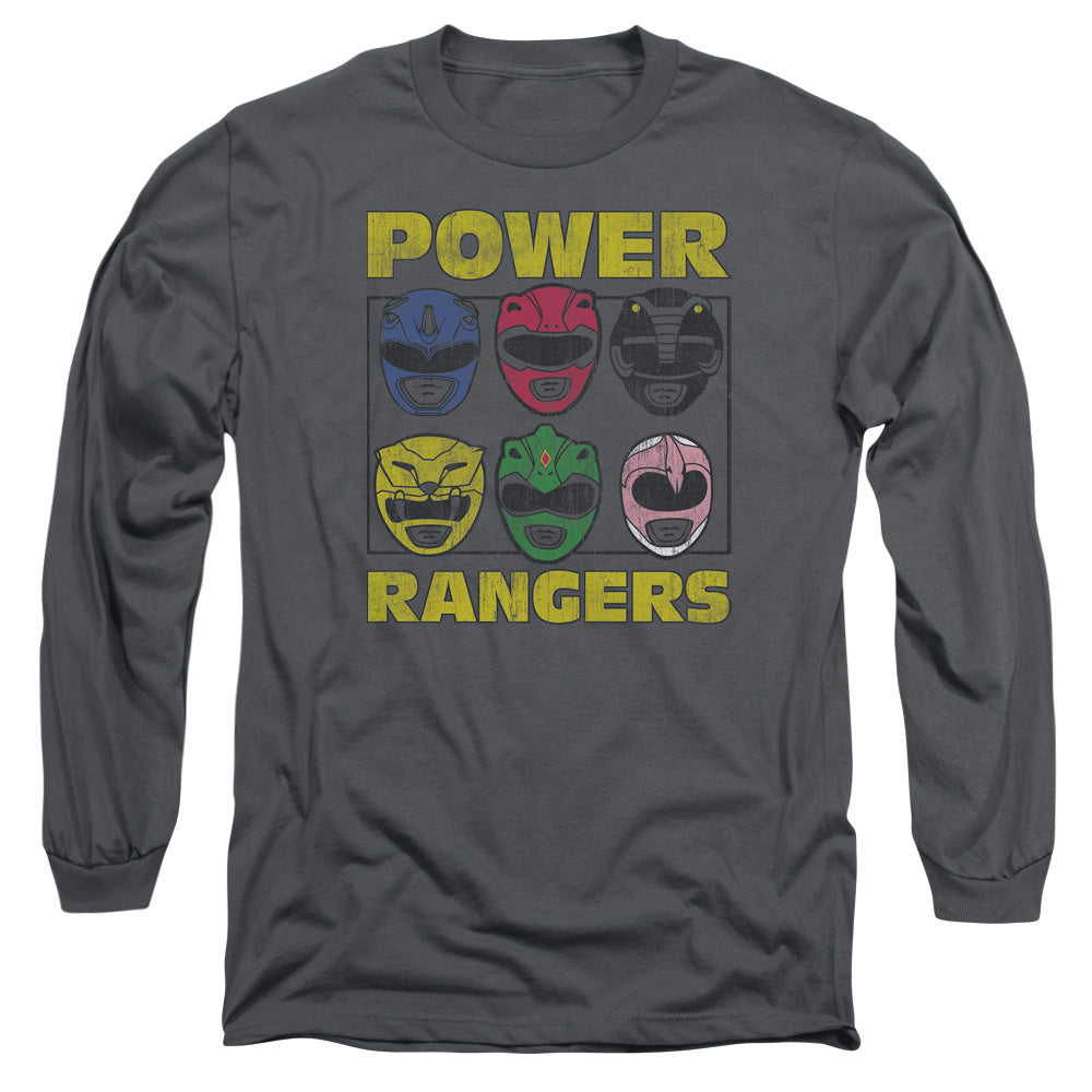 Power Rangers Ranger Heads Mens Long Sleeve Shirt Charcoal Officially Licensed