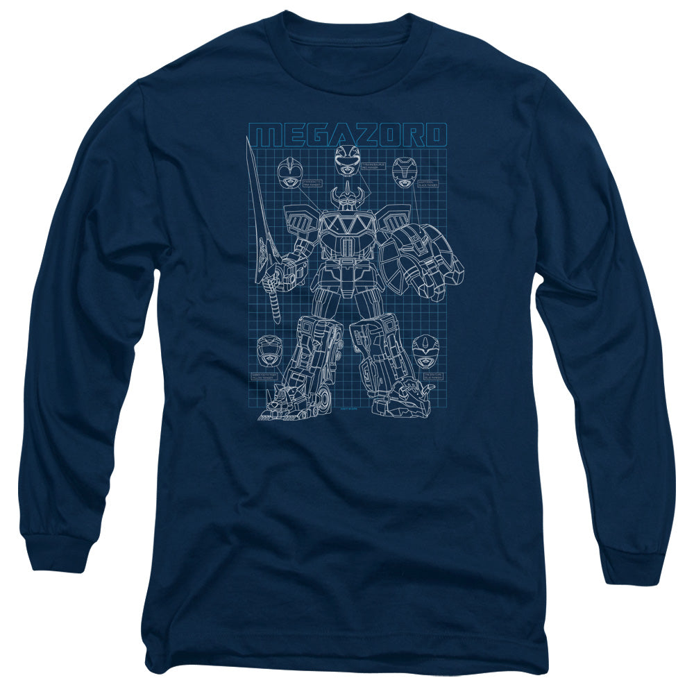 Power Rangers Mega Plans Mens Long Sleeve Shirt Navy Blue Officially Licensed