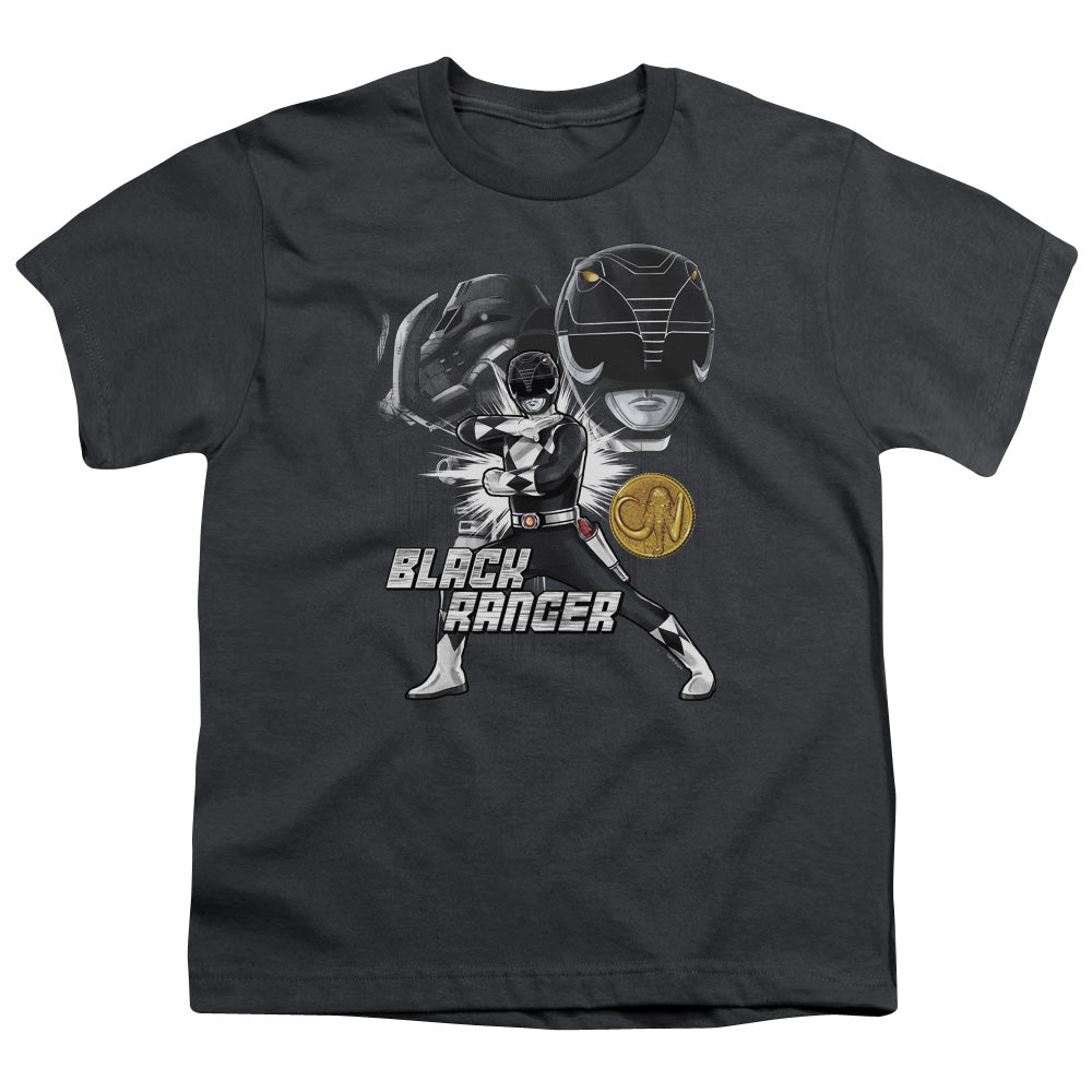 Power Rangers Black Ranger Kids Youth T Shirt Charcoal Officially Licensed