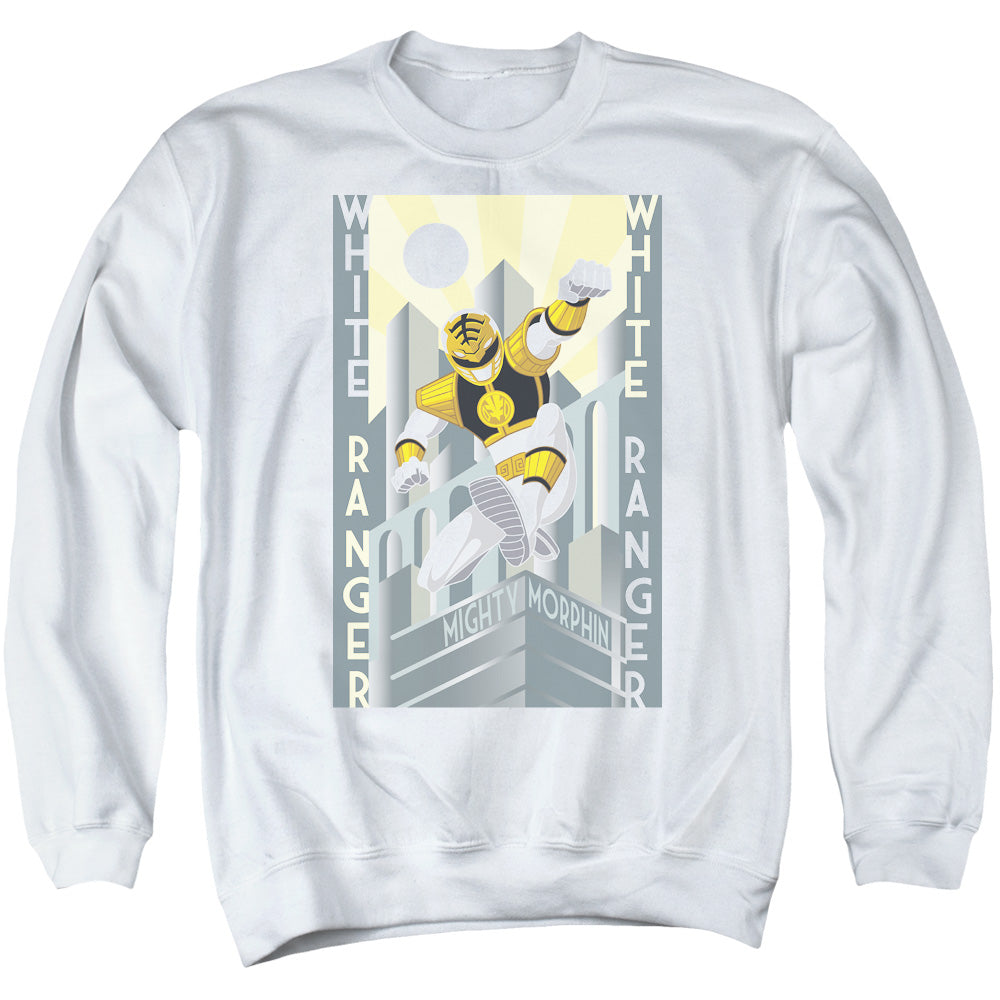 Power Rangers White Ranger Deco Mens Crewneck Sweatshirt White Officially Licensed