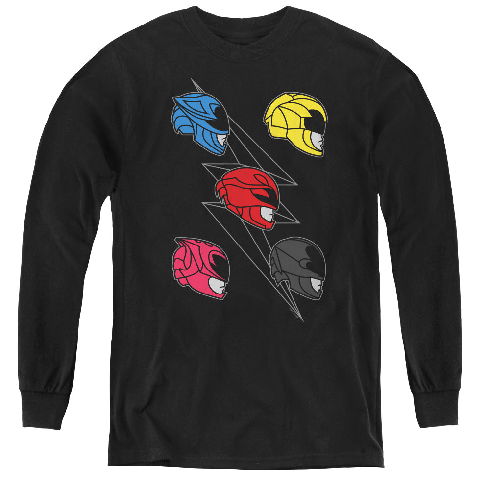 Power Rangers Line Helmets Long Sleeve Kids Youth T Shirt Black Officially Licensed