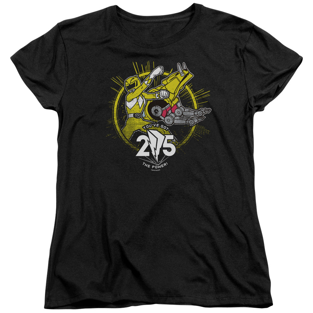 Power Rangers Yellow 25 Womens T Shirt Black Officially Licensed