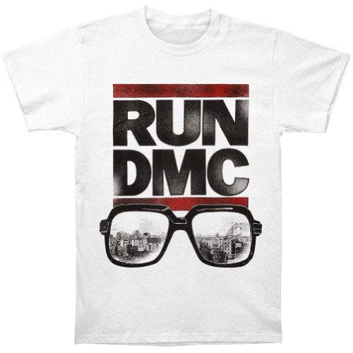 Run Dmc Men'S Run Dmc Glasses Cityscape T-Shirt, White, Medium [T-Shirt] - Rock Band Apparel