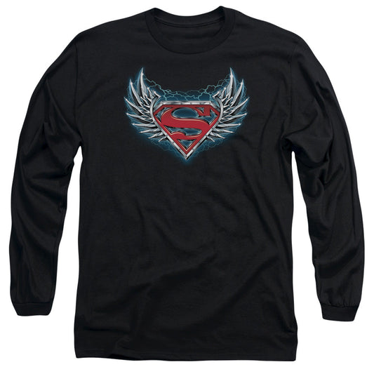 Superman Steel Wings Logo Mens Long Sleeve Shirt Black Officially Licensed