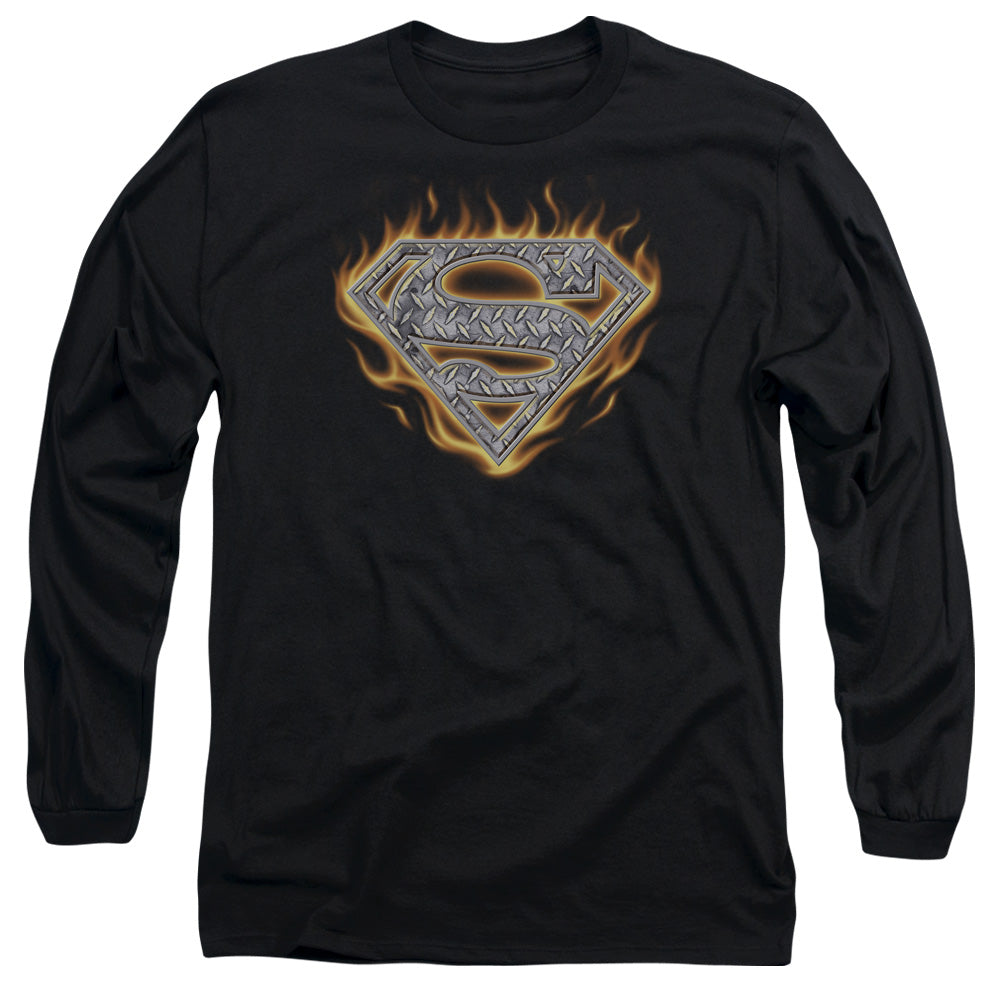 Superman Steel Fire Shield Mens Long Sleeve Shirt Black Officially Licensed