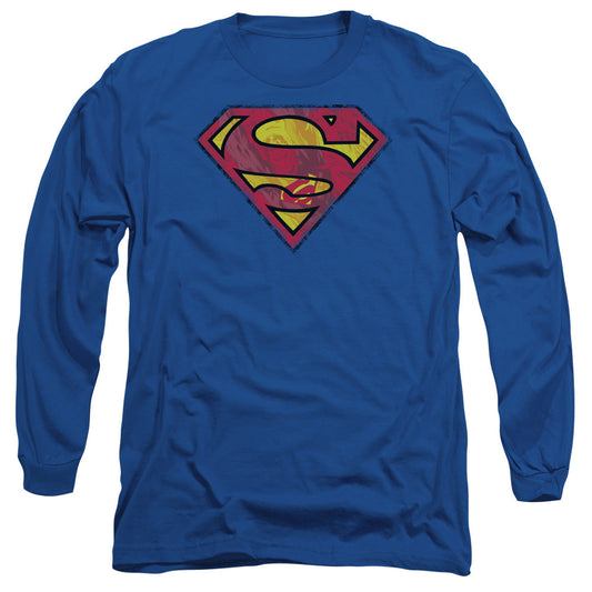 Superman Action Shield Mens Long Sleeve Shirt Royal Officially Licensed