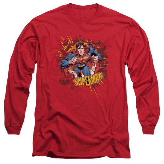 Superman Sorry About The Wall Mens Long Sleeve Shirt Red Officially Licensed