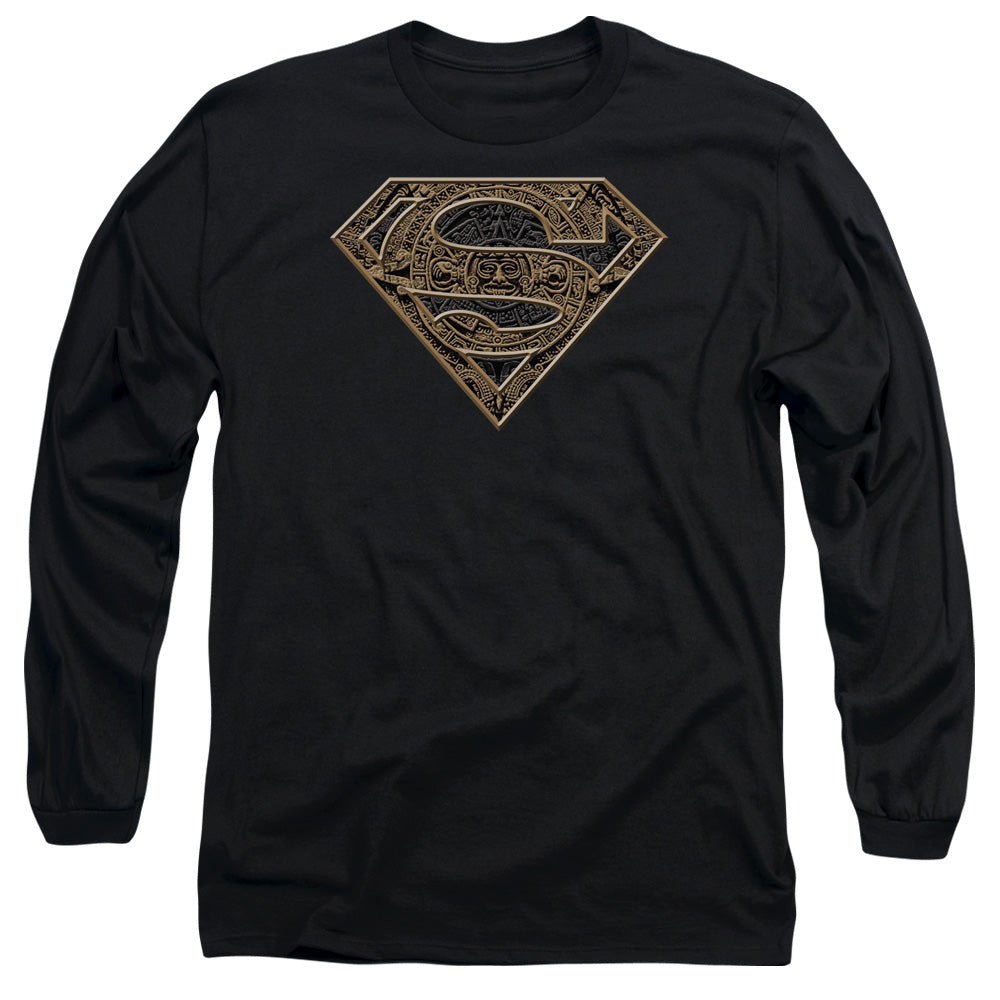 Superman Aztec Shield Mens Long Sleeve Shirt Black Officially Licensed