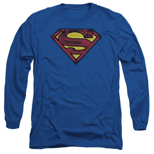 Superman Charcoal Shield Mens Long Sleeve Shirt Royal Officially Licensed