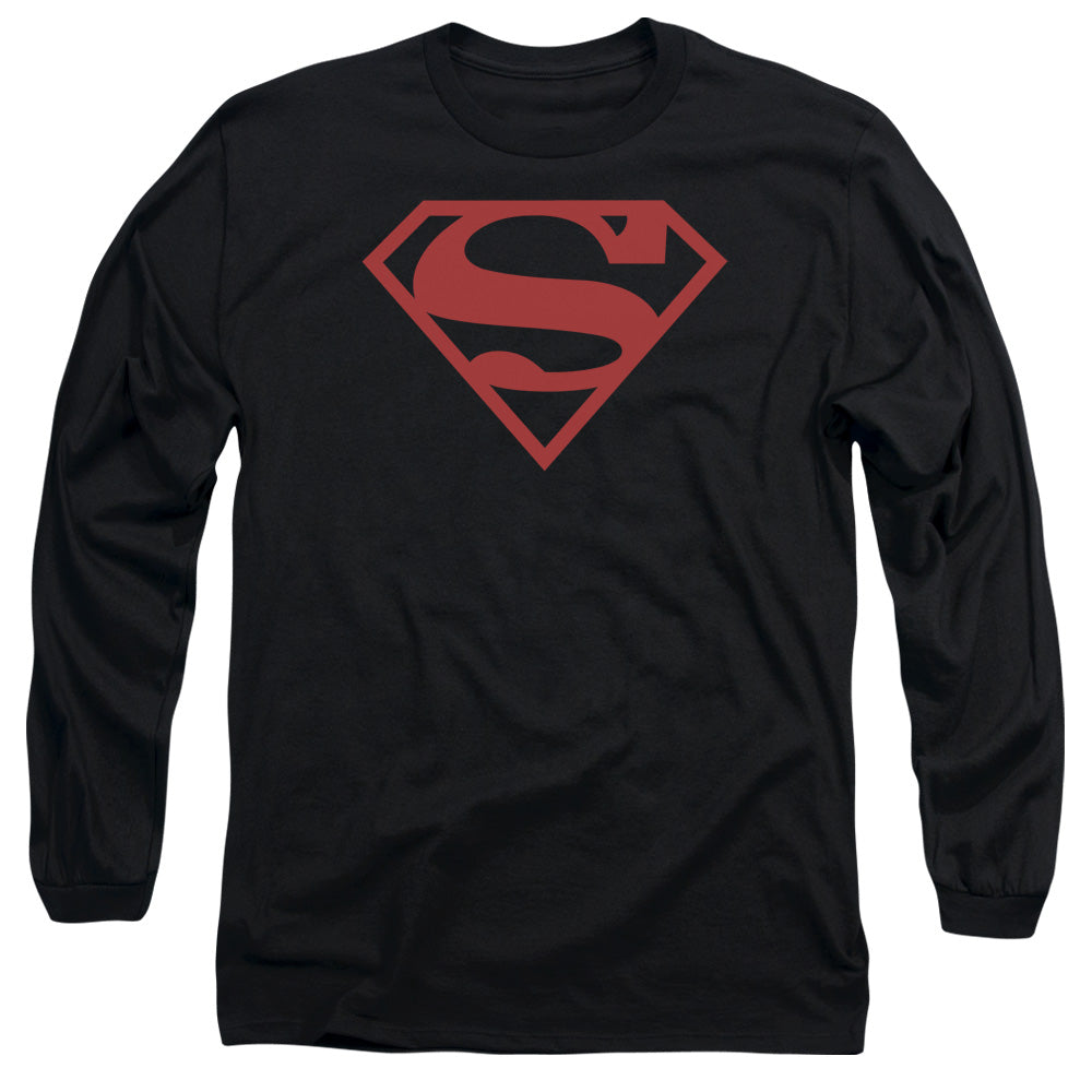 Superman Red On Black Shield Mens Long Sleeve Shirt Black Officially Licensed