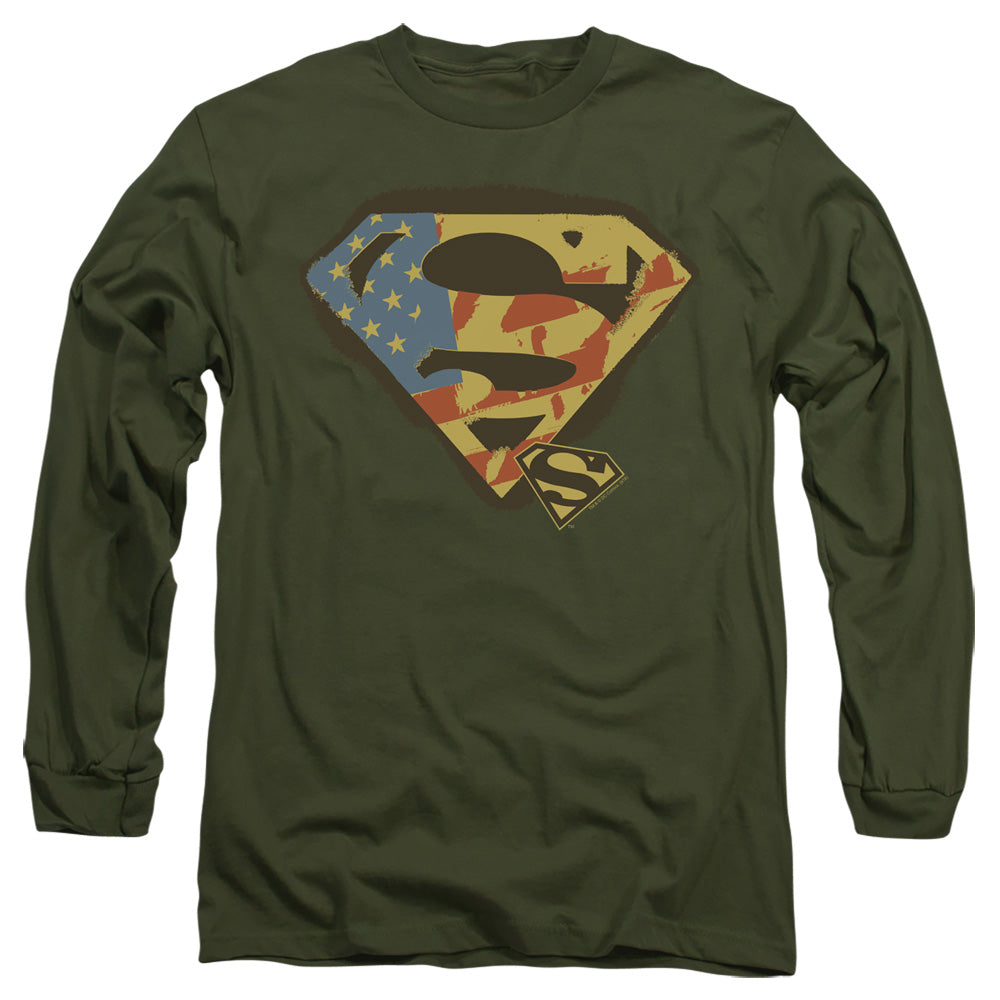 Superman Not Afraid Mens Long Sleeve Shirt Military Green Officially Licensed