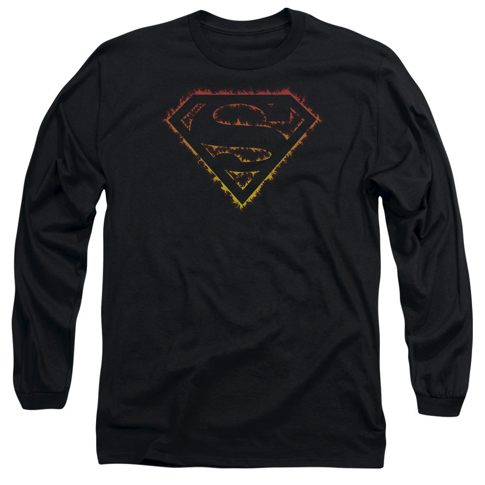 Superman Flame Outlined Logo Mens Long Sleeve Shirt Black Officially Licensed