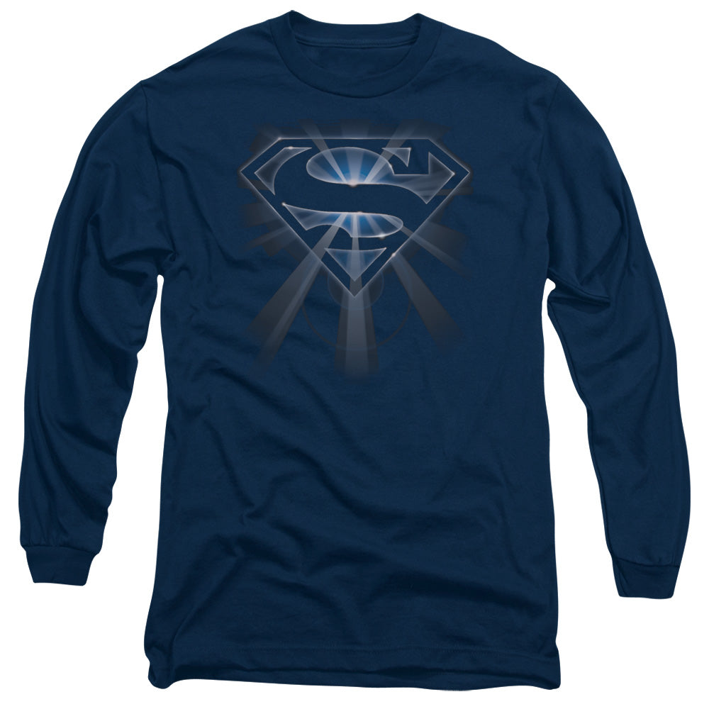 Superman Glowing Shield Mens Long Sleeve Shirt Navy Officially Licensed