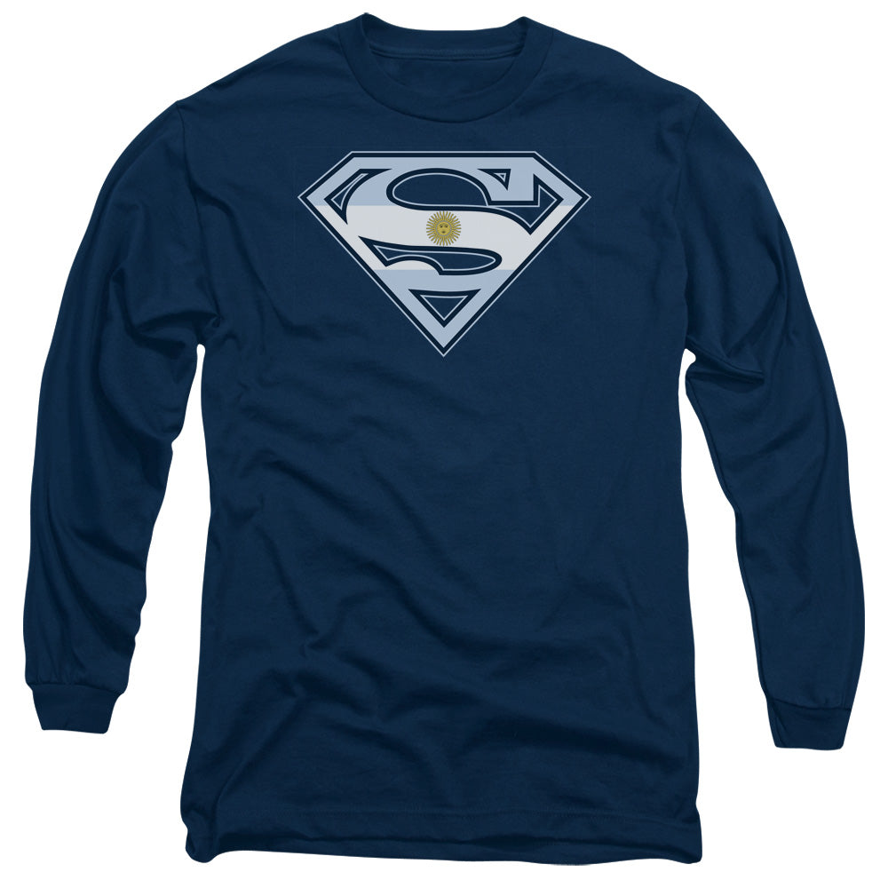 Superman Argentinian Shield Mens Long Sleeve Shirt Navy Officially Licensed