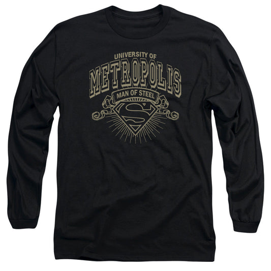 Superman University Of Metropolis Mens Long Sleeve Shirt Black Officially Licensed