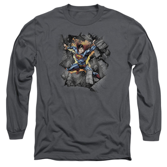 Superman Break On Through Mens Long Sleeve Shirt Charcoal Officially Licensed