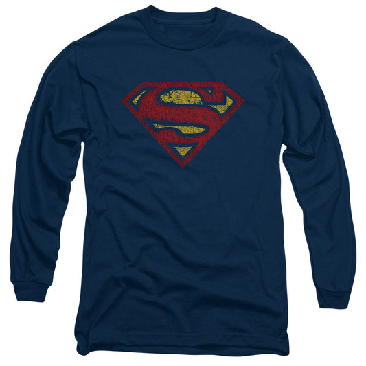 Superman Crackle S Mens Long Sleeve Shirt Navy Officially Licensed
