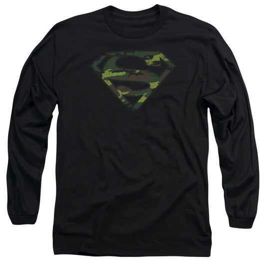 Superman Distressed Camo Shield Mens Long Sleeve Shirt Black Officially Licensed