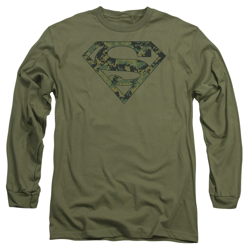 Superman Marine Camo Shield Mens Long Sleeve Shirt Military Green Officially Licensed