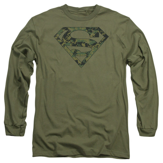 Superman Marine Camo Shield Mens Long Sleeve Shirt Military Green Officially Licensed