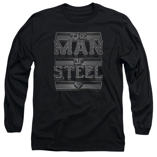 Superman Steel Text Mens Long Sleeve Shirt Black Officially Licensed