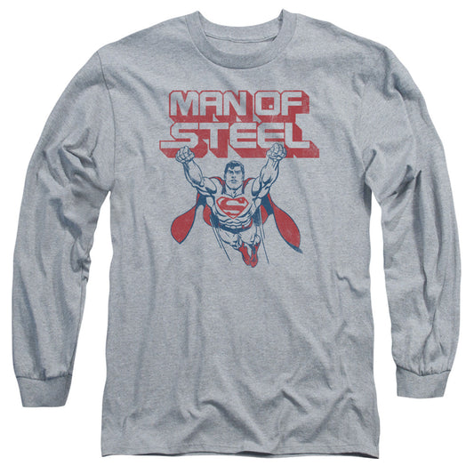 Superman Steel Retro Mens Long Sleeve Shirt Athletic Heather Officially Licensed