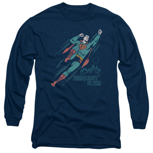 Superman Frequent Flyer Mens Long Sleeve Shirt Navy Officially Licensed