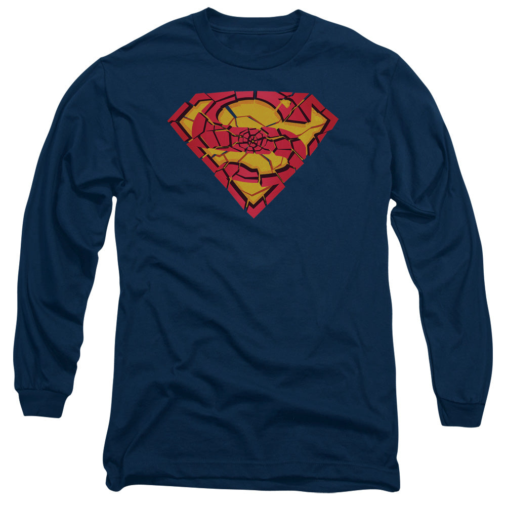 Superman Shattered Shield Mens Long Sleeve Shirt Navy Officially Licensed