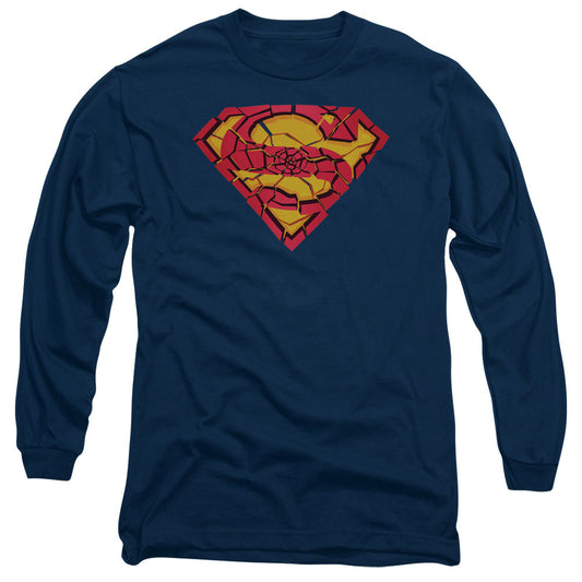 Superman Shattered Shield Mens Long Sleeve Shirt Navy Officially Licensed