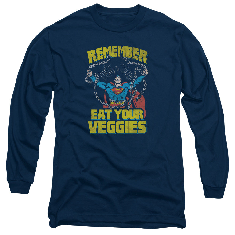 Superman Veggie Power Mens Long Sleeve Shirt Navy Officially Licensed