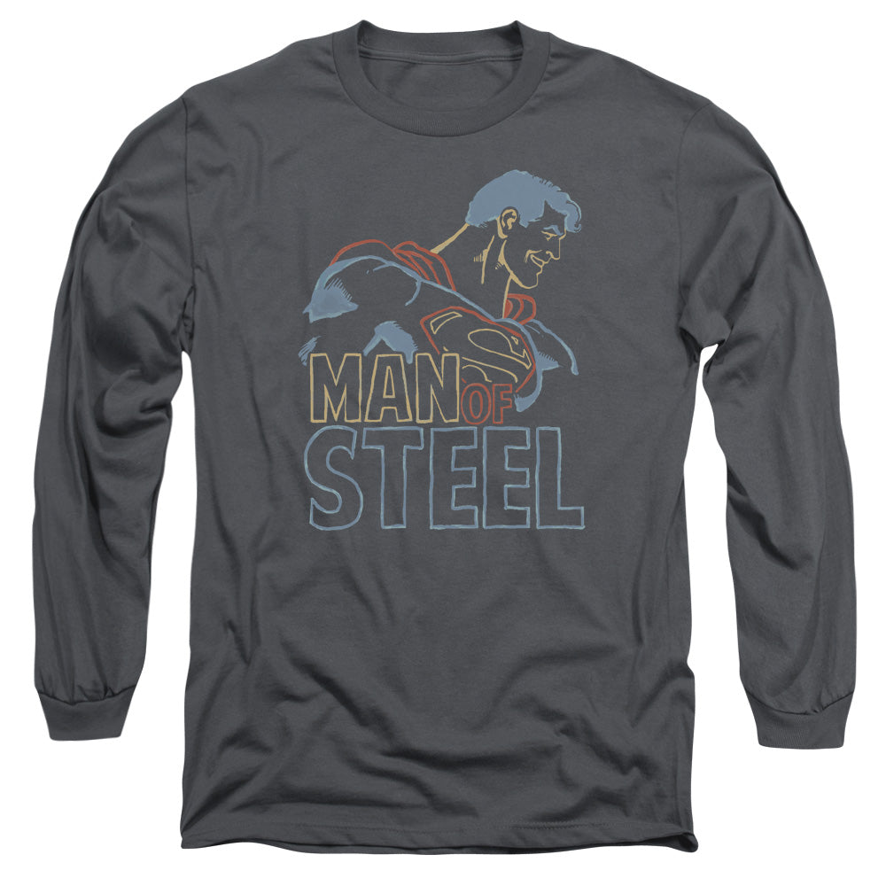 Superman Colored Lines Mens Long Sleeve Shirt Charcoal Officially Licensed