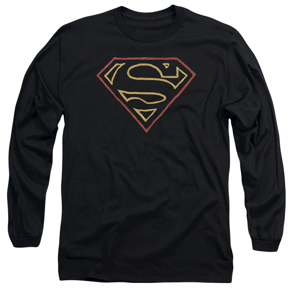 Superman Colored Shield Mens Long Sleeve Shirt Black Officially Licensed